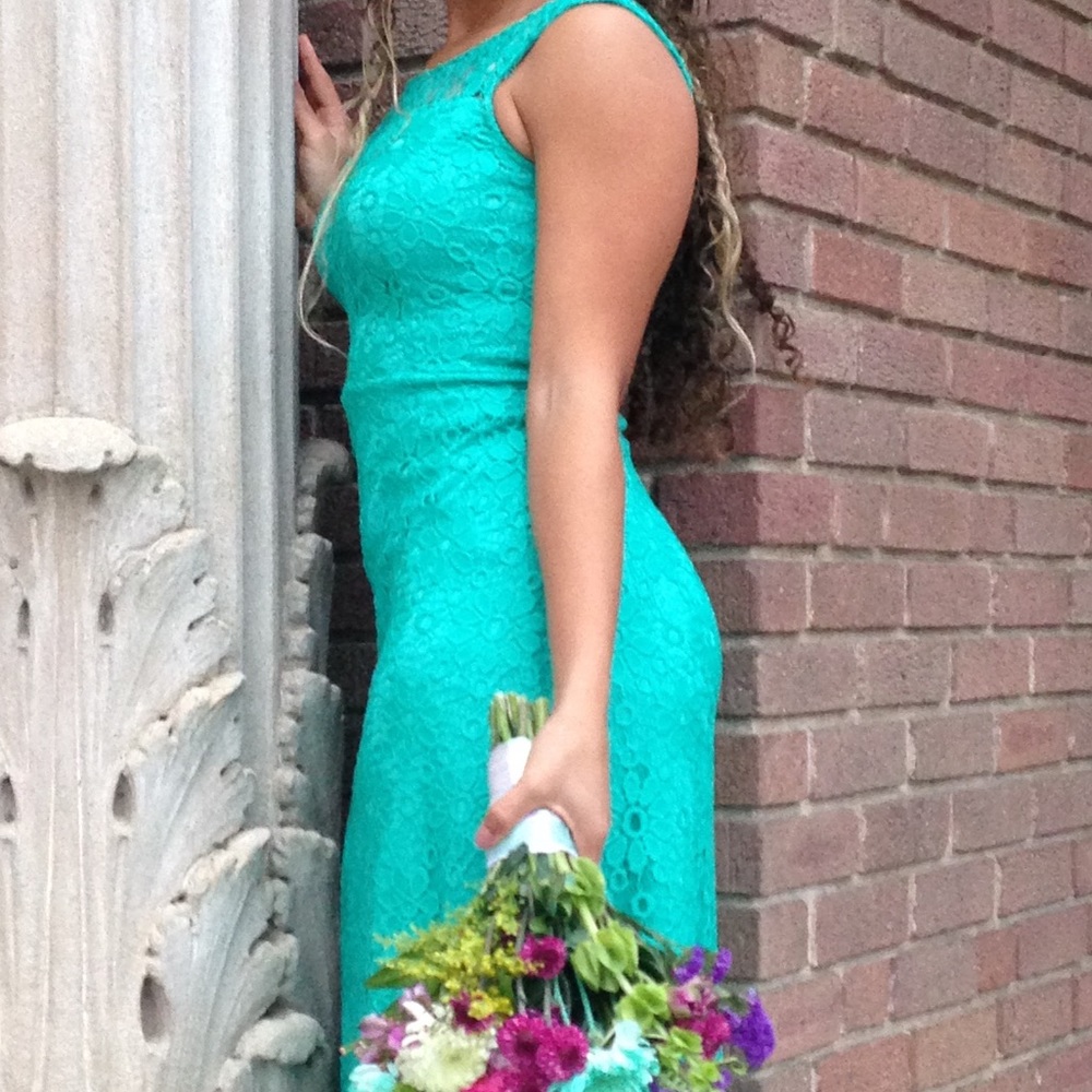Turquoise Lace Prom Dress